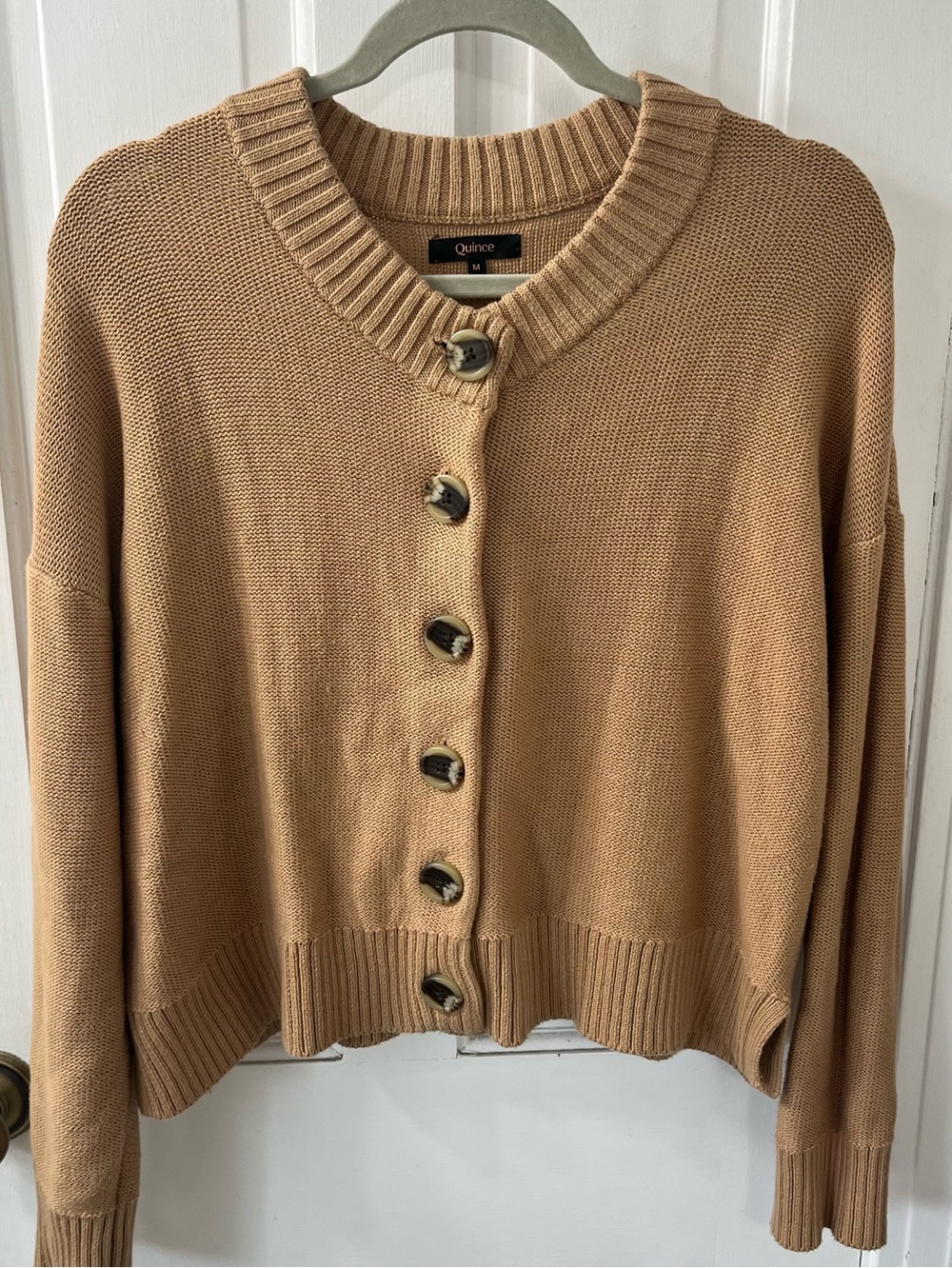 Quince 100% Organic Cotton Cropped Cardigan Sweater Camel Size M